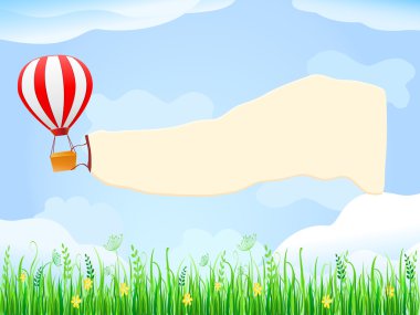 Balloon in Blue Sky with Placard Copy Space clipart