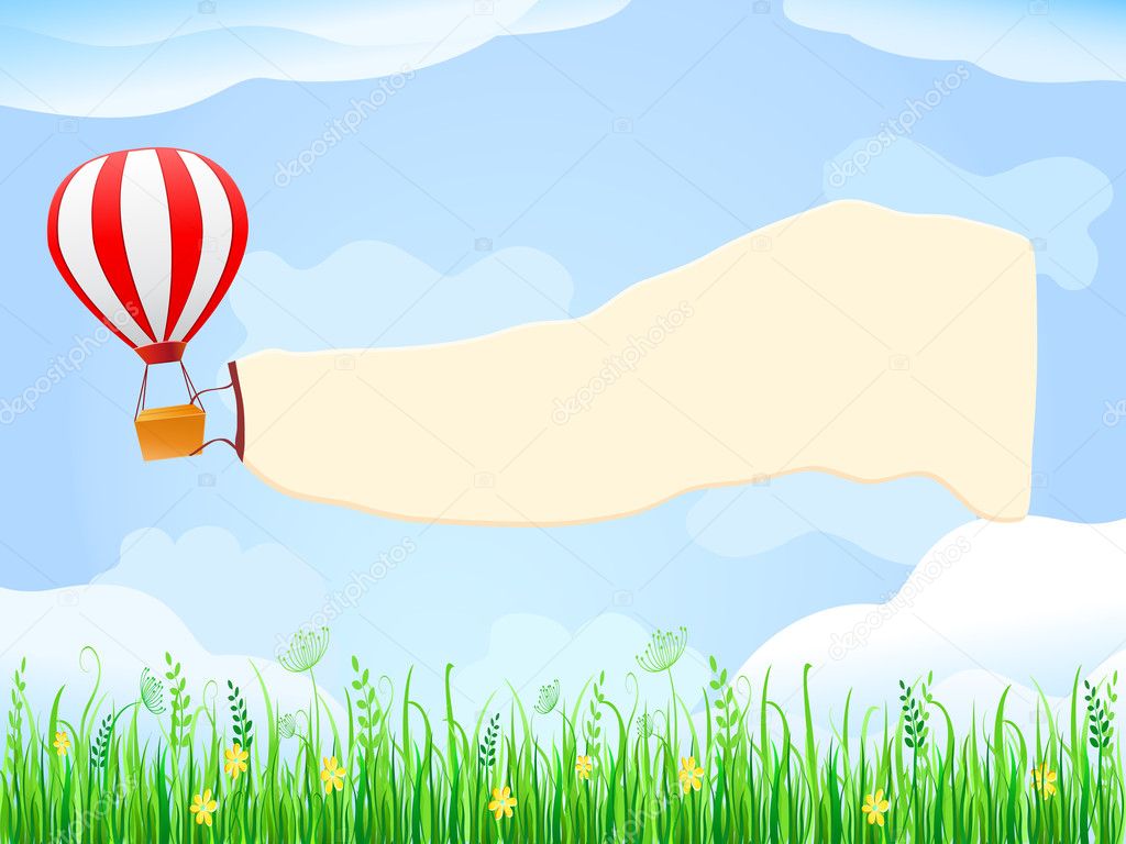 Balloon in Blue Sky with Placard Copy Space