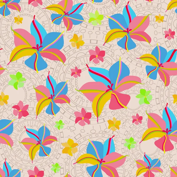 ピンクの黄色い花を持つシームレスなパターン — ストックベクタ