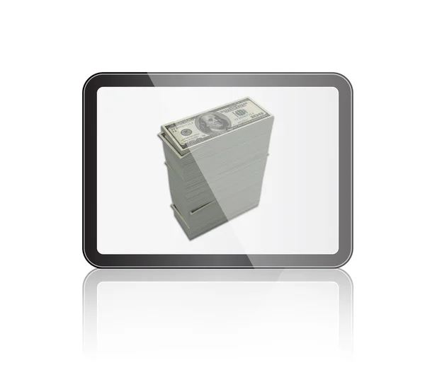 Tableta con dinero en dólares — Foto de Stock