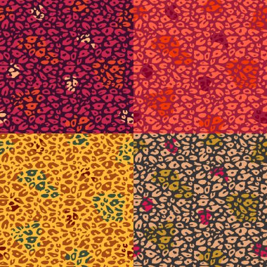 Colorful Cheetah Print Seamless Pattern Set clipart