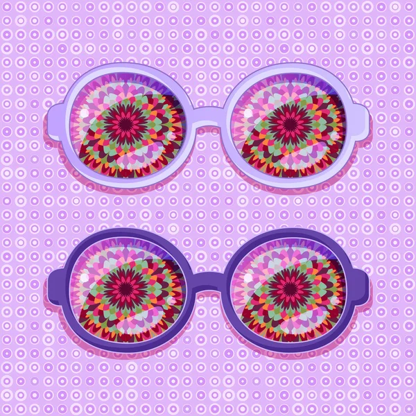 Marco violeta con gafas de flores abstractas — Vector de stock