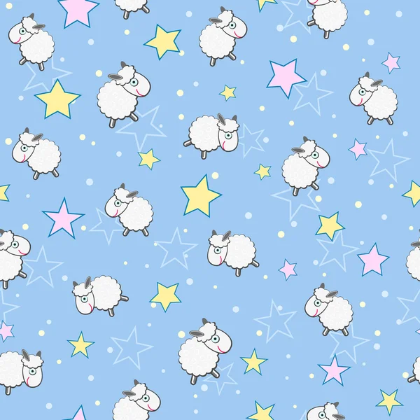 Sheeps in Star Sky Seamless Pattern — Stock Vector