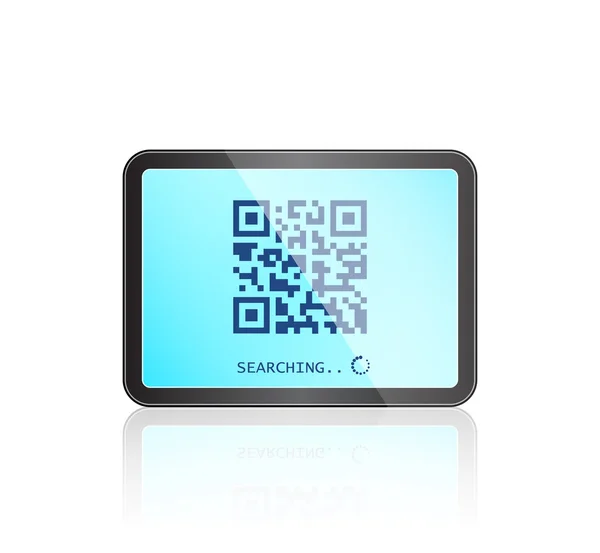 Tableta con código QR en pantalla táctil — Vector de stock
