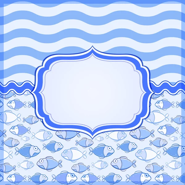 Carte bleue avec cadre d'étiquette élégant — Image vectorielle
