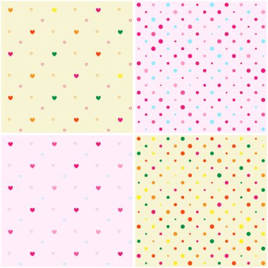 Set of Polka Dot Heart Seamless Patterns