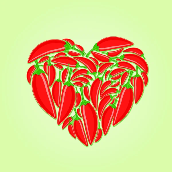 Red Hot Peppers in Shape of Heart — Stock Vector