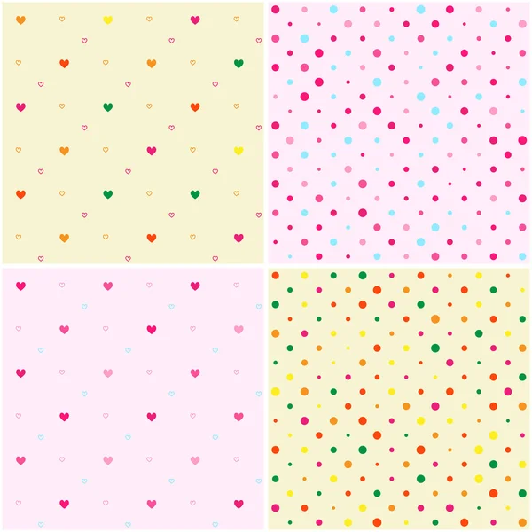 Set of Polka Dot Heart Seamless Patterns — Stock Vector