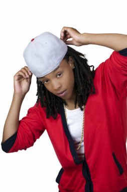 Young Black Woman Baseball Cap Red Shirt clipart