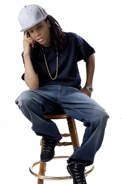 stock image Young Black Woman Baseball Cap Shirt Jeans