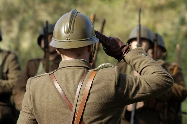 stock image Saluting soldier in a uniform from the II world war