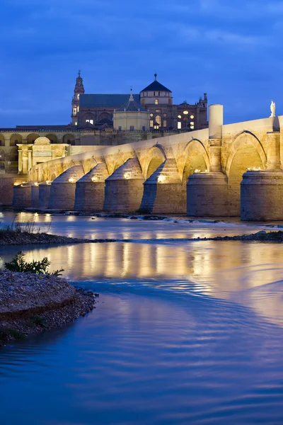 Romerska bron över floden Guadalquivirs strand i gryningen — Stockfoto