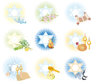 Set is 9 symbols icons of the Jewish holidays clipart