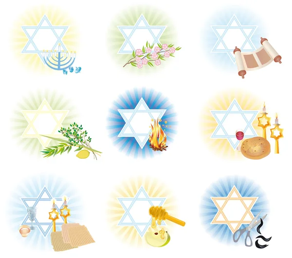 Set is 9 symbolen iconen van de Joodse feestdagen — Stockfoto