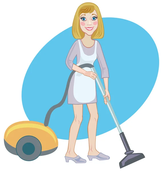 Femme de ménage avec un aspirateur — Image vectorielle