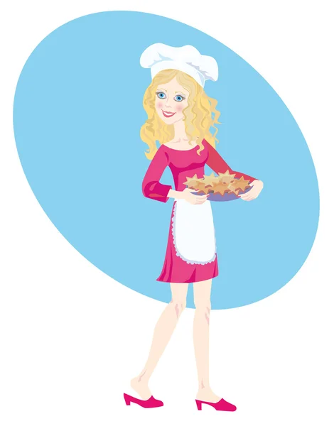 Een gelukkig meisje met Kerstmis in komst bij het bakken van koekjes — Stockvector