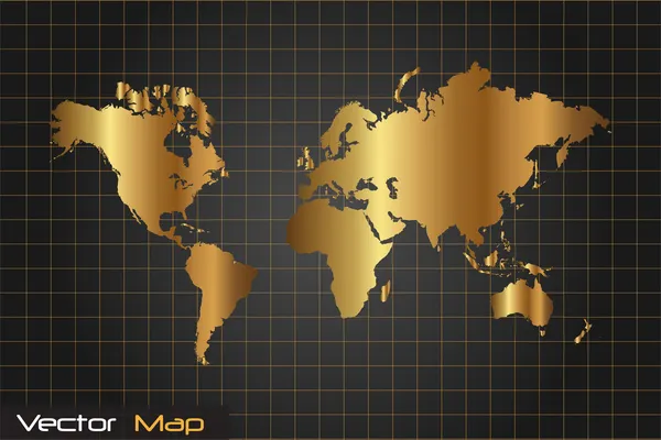 Guld och svart världen karta vektor illustration — Stock vektor