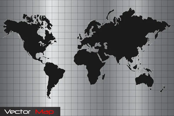 銀と黒の世界地図のベクトル図 — ストックベクタ