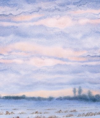 Watercolor background. Sunset over the winter steppe clipart