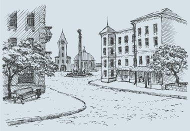 Vector cityscape. Old street access to the main square clipart