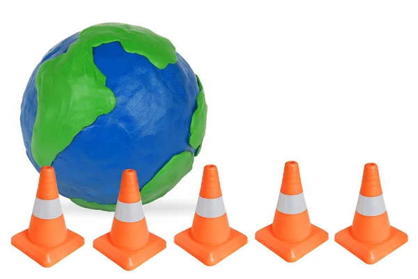 Globe and emergency cones — Stock Photo, Image