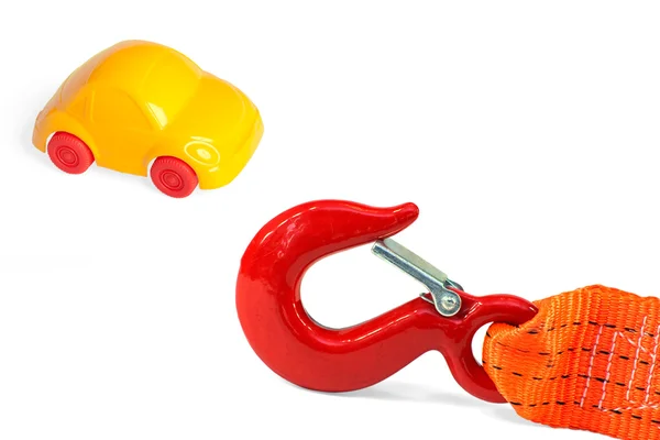 Corda de emergência e carro de brinquedo — Fotografia de Stock