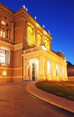 Night view of part of opera house in Odessa, Ukraine