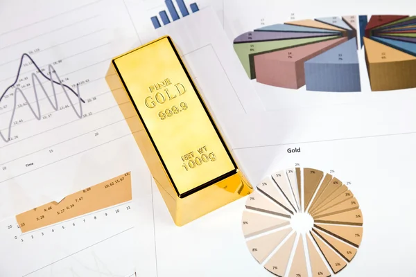 Gold bars on graphs and statistics — Stock Photo, Image