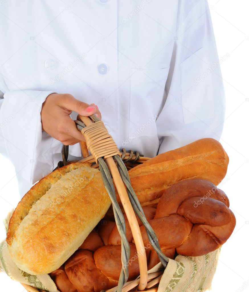Baker Holding a Basket of Bread
