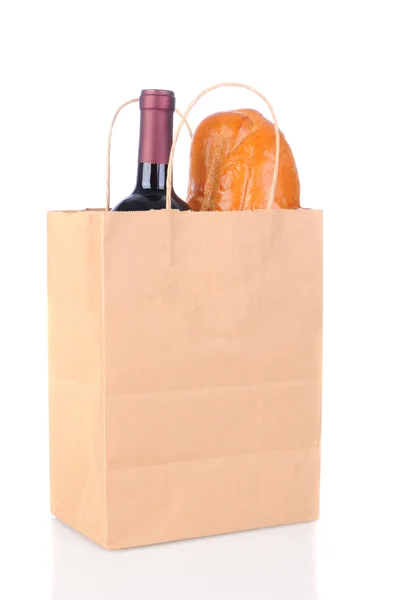 Bag with Bread and Wine — Stock Photo, Image
