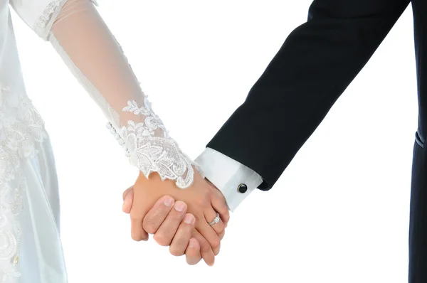 Närbild bröllop par hålla händer — Stockfoto