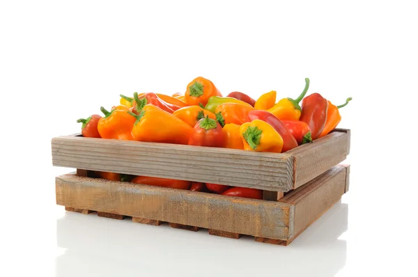 Niet-scherpsmakende pepers in houten kist — Stockfoto