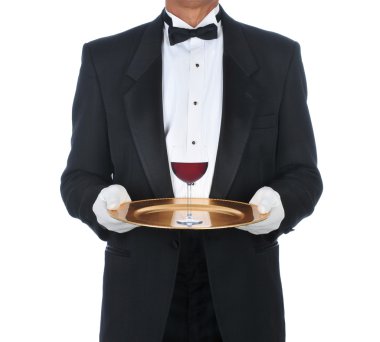 Waiter with Glass of Red Wine on Tray clipart