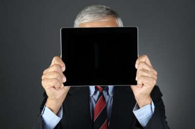 Businesman Behind Tablet Computer clipart