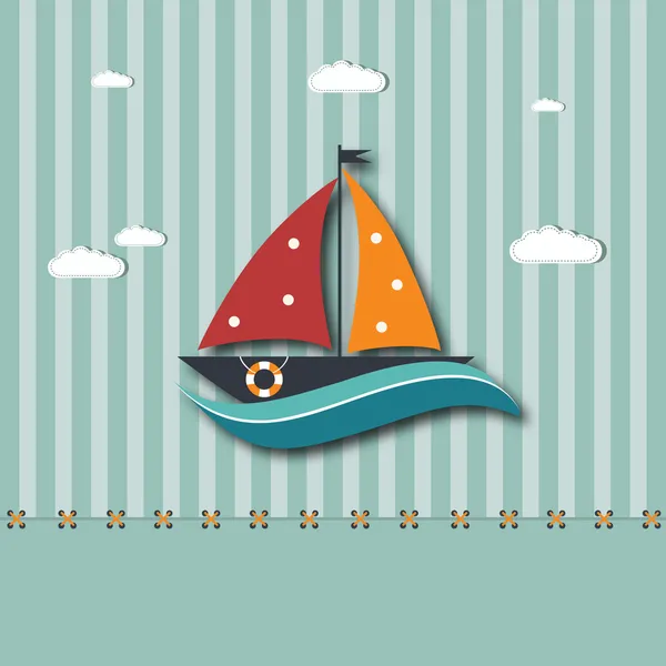 Tecknad bakgrund med båt — Stock vektor
