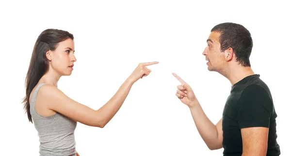 Casal jovem infeliz tendo uma discussão — Fotografia de Stock