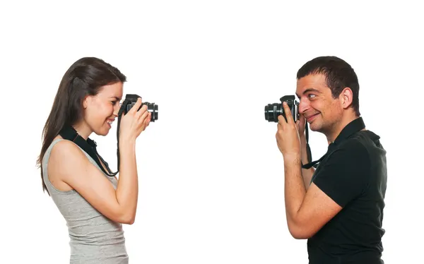 Young couple photographing themselves — Stock Photo, Image