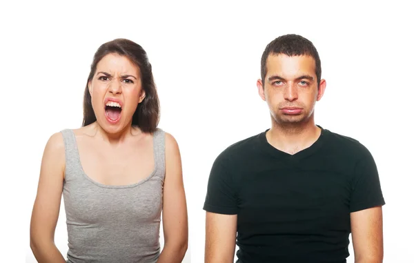 Boldogtalan fiatal pár, amelynek az az érv Stock Kép