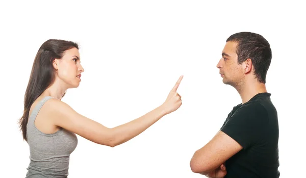 Olyckliga unga par med ett argument Stockfoto