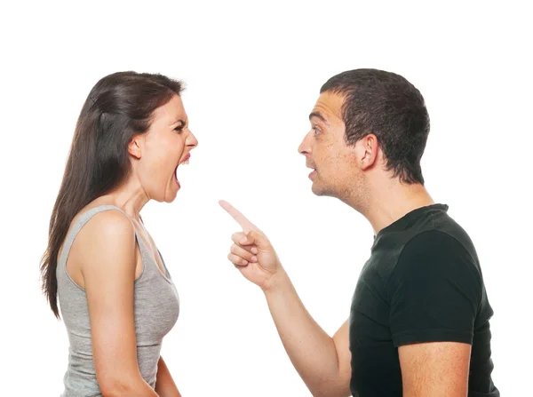 Olyckliga unga par med ett argument Stockbild
