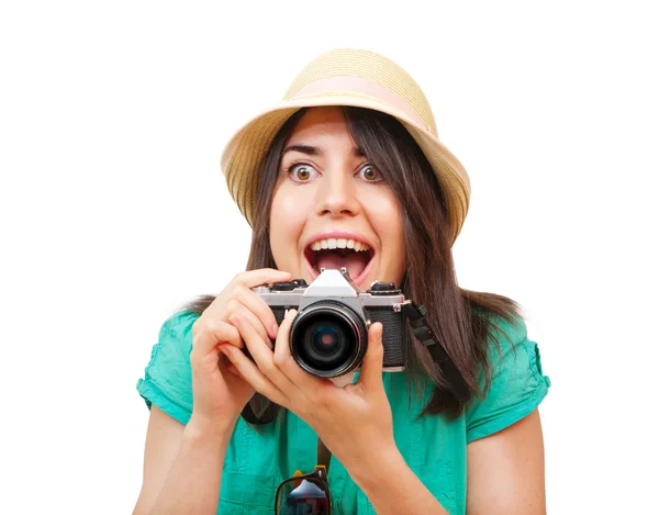 Portret szczęśliwy młody turysta — Zdjęcie stockowe