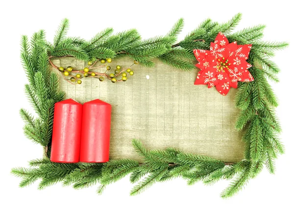 Ramo di albero di Natale sfondo in legno — Foto Stock