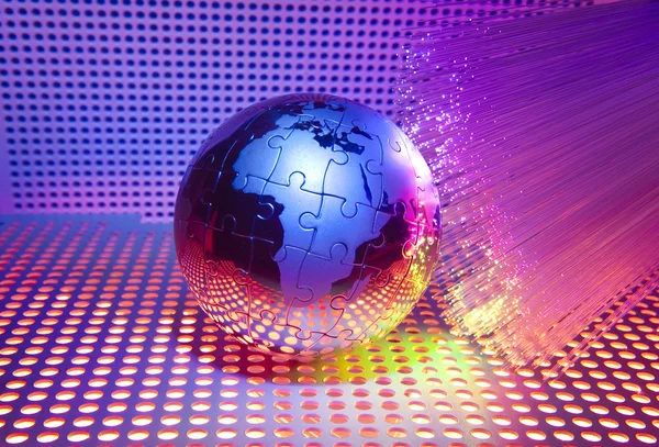 Weltkarten-Technologie vor Glasfaser-Hintergrund — Stockfoto
