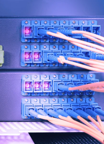 Teknologi centrerar med fiber optic utrustning lapp kärna — Stockfoto