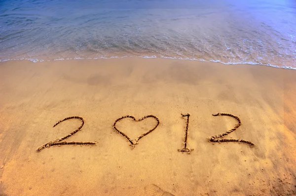 모래 해변에 2012 새 해 메시지 — 스톡 사진