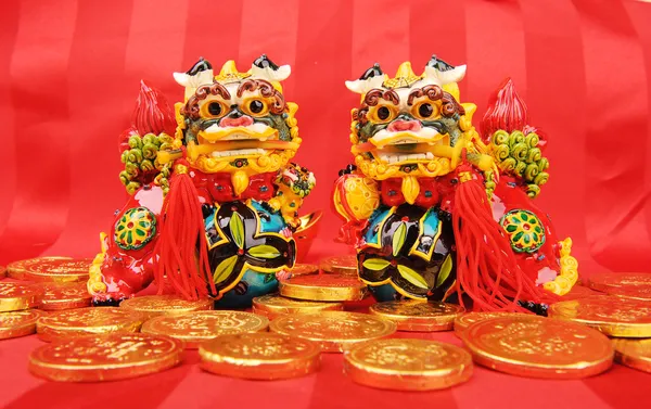 stock image Traditional dancing lion for lucky of Chinese New Year
