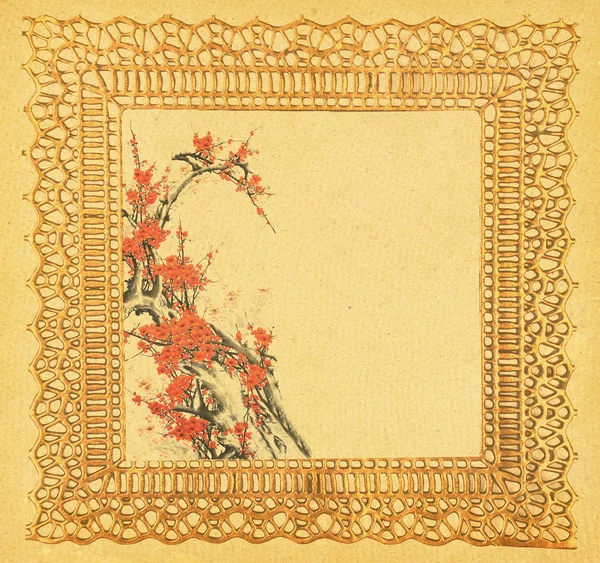 Eski antika kağıt arka planda erik çiçeği — Stok fotoğraf