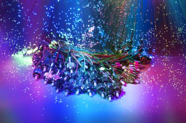 Fiber cable serve with technology style against fiber optic background clipart