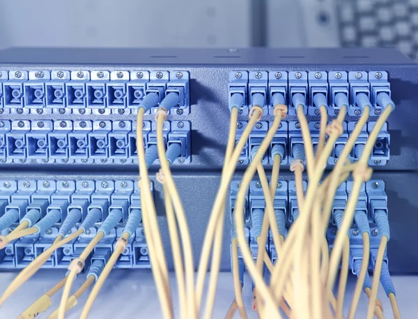 Panel i przełącznik światłowodowy sieci kablowej — Zdjęcie stockowe