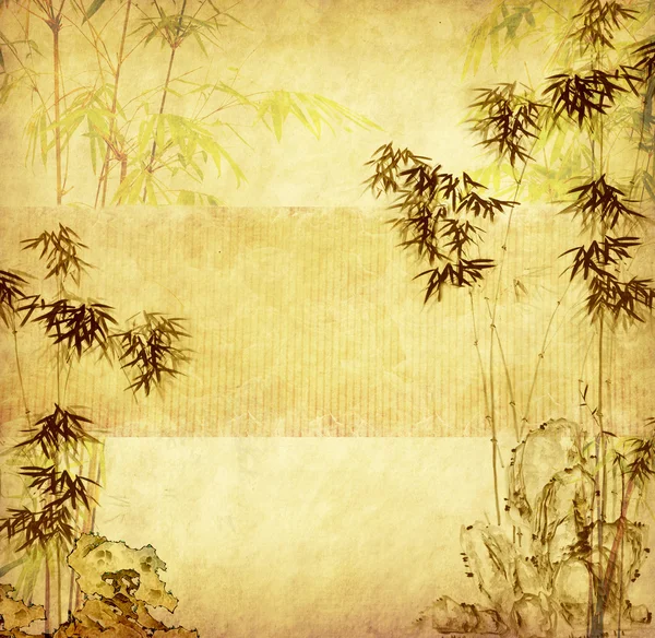 Eski grunge kağıt doku arka planında bambu — Stok fotoğraf